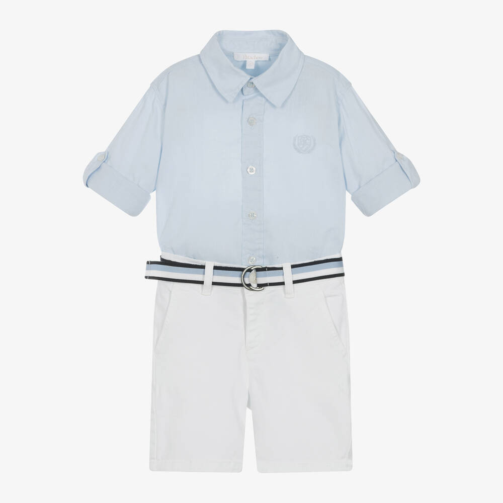 Patachou - Boys White Cotton Chino Shorts Set | Childrensalon