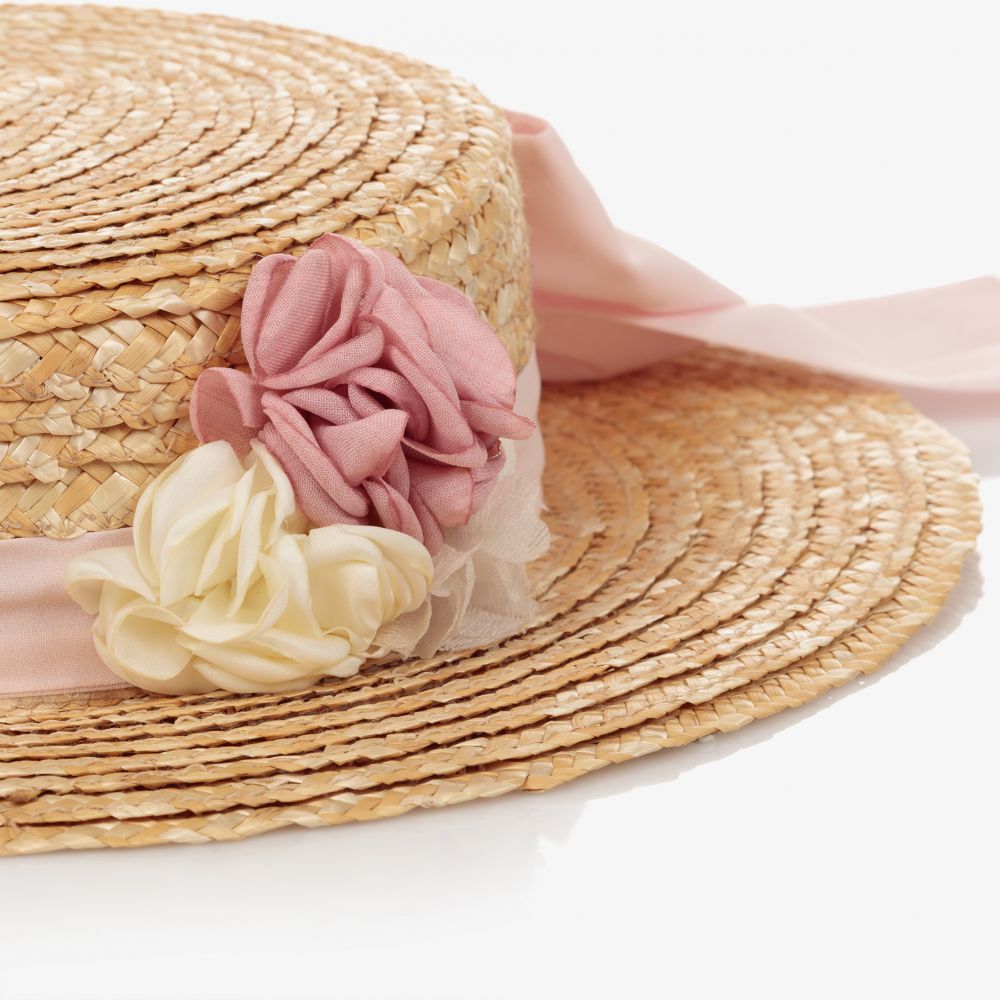 Patachou flower-applique straw hat - Neutrals