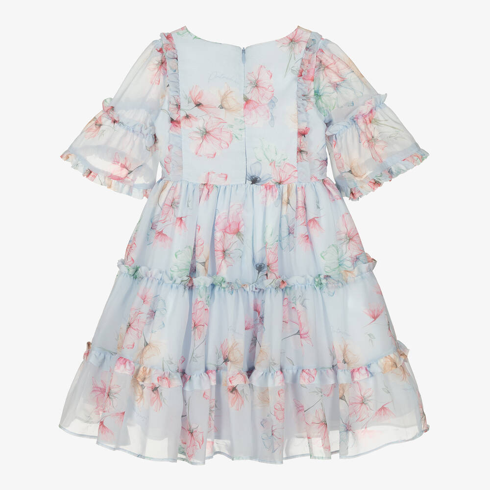 Patachou - Girls Blue Floral Chiffon Dress | Childrensalon Outlet