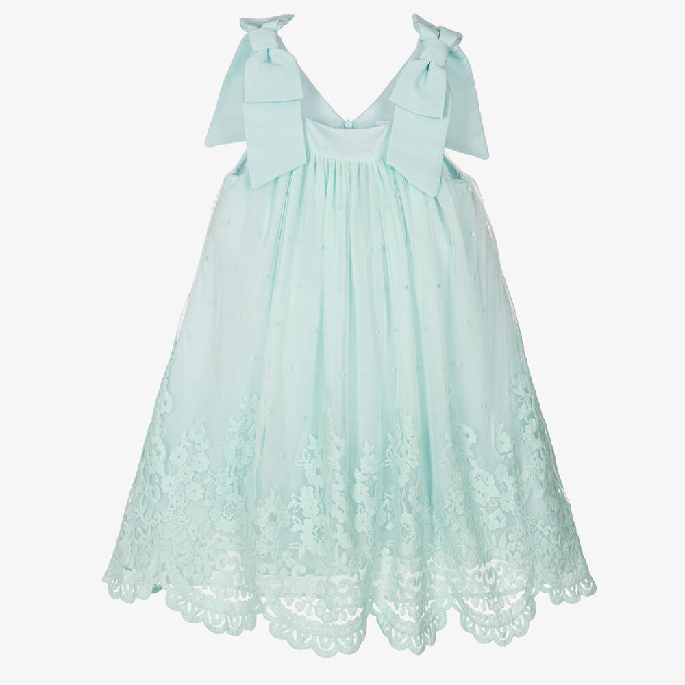 Patachou - Girls Green Embroidered Tulle Dress | Childrensalon