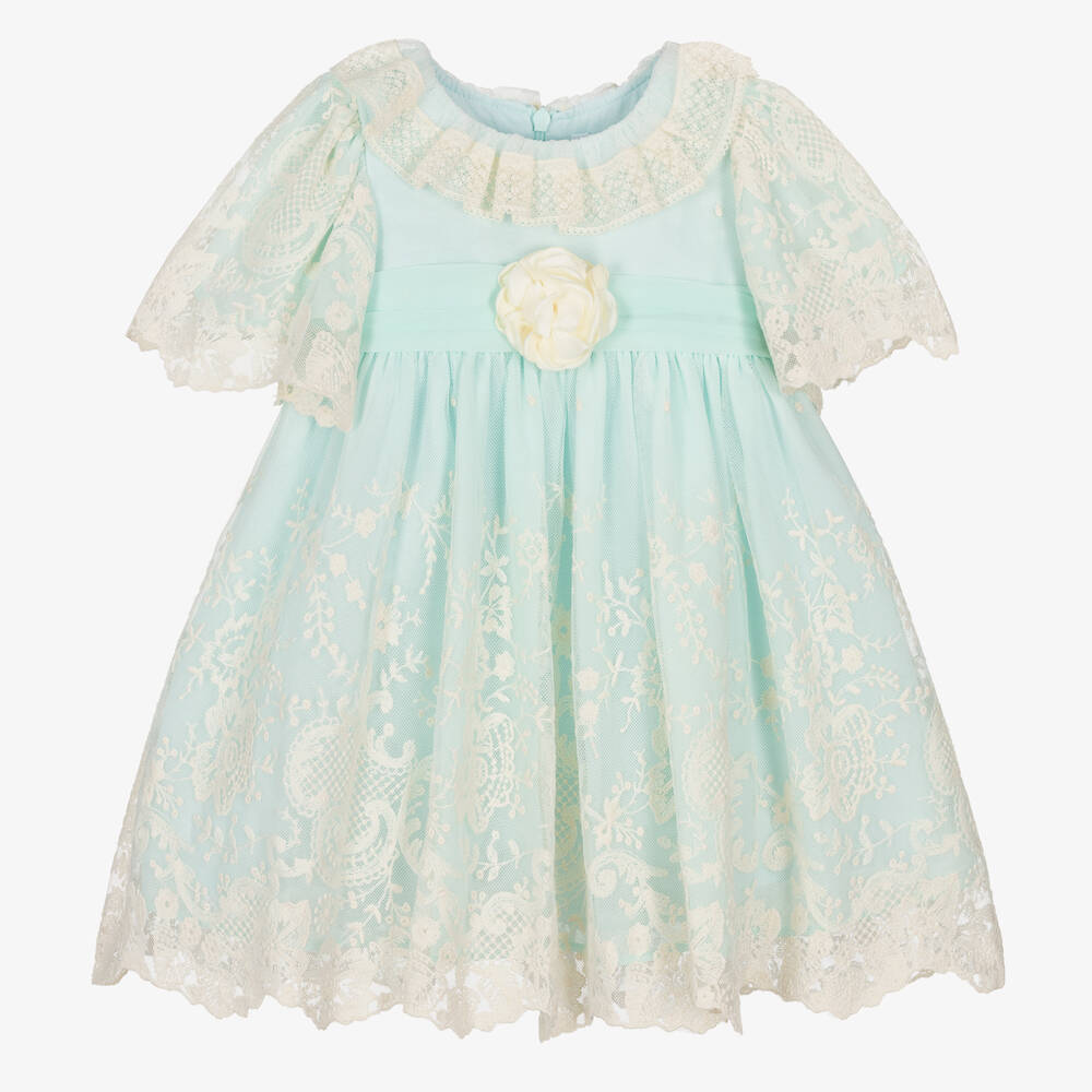 Patachou - Robe verte brodée en tulle pour fille | Childrensalon