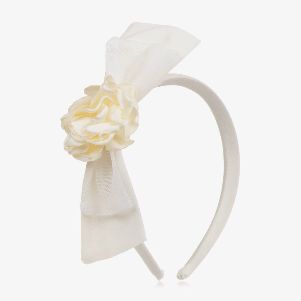 Patachou - Girls Ivory Floral Bow Hairband | Childrensalon