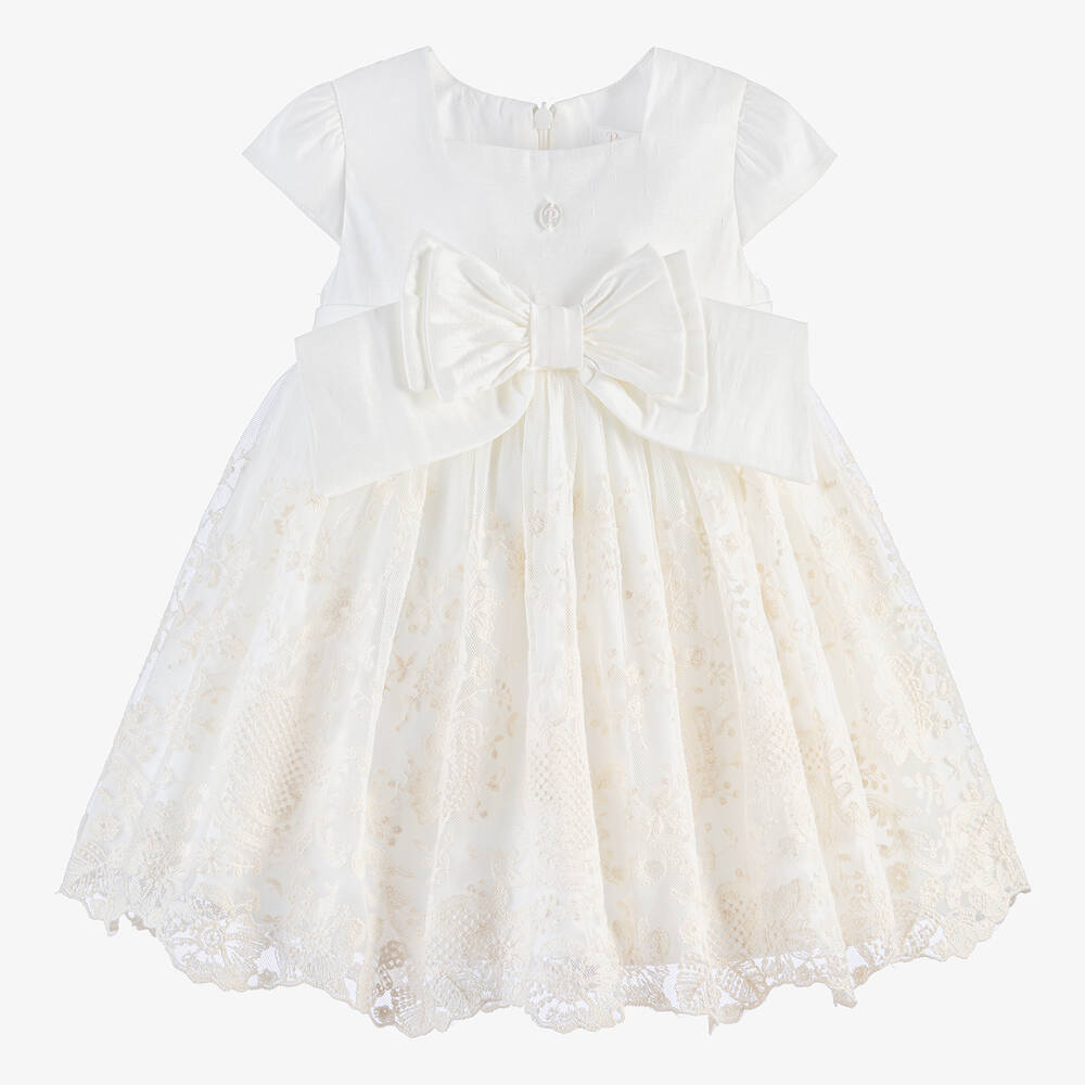 Patachou - Girls Ivory Satin & Lace Dress | Childrensalon