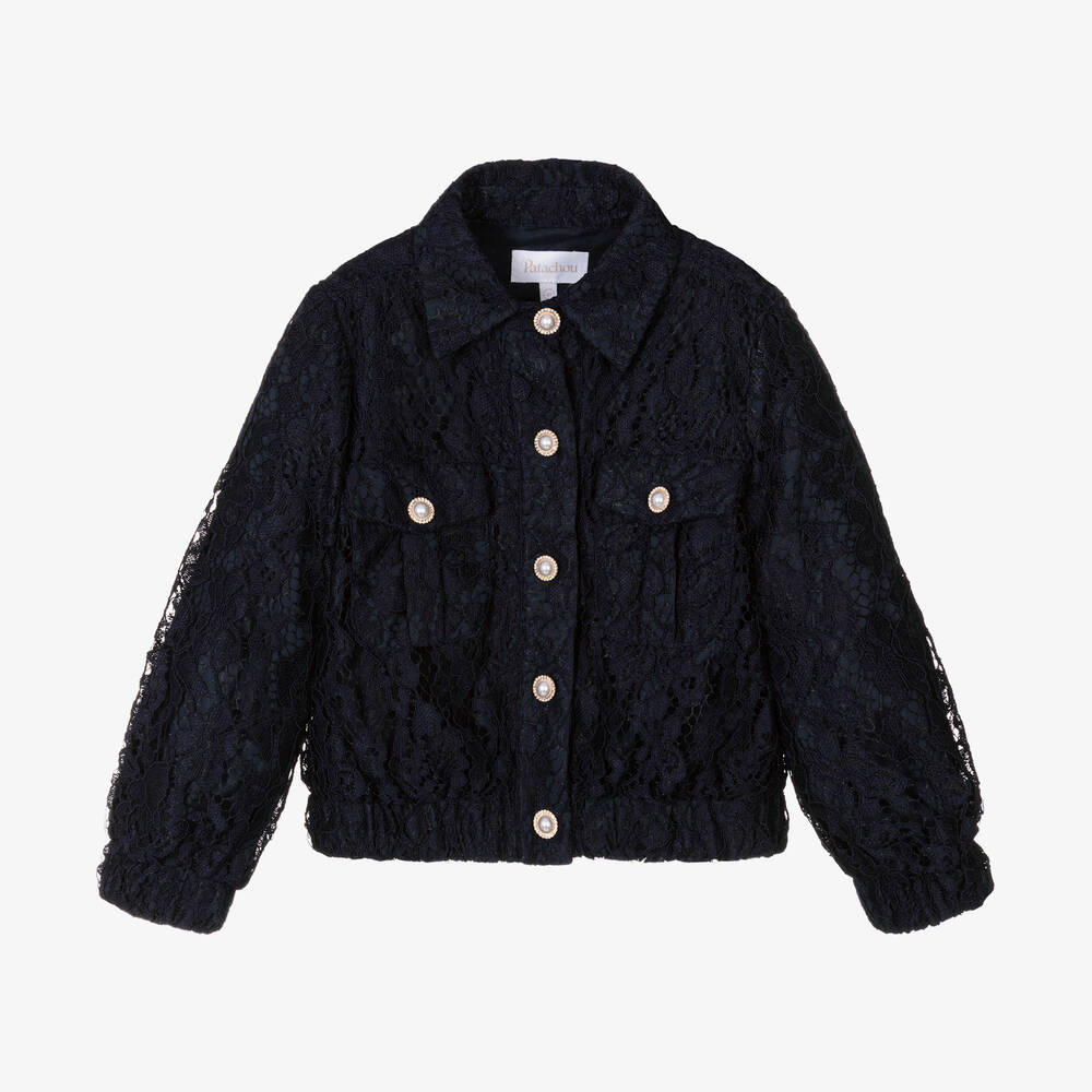 Patachou - Girls Navy Blue Floral Lace Jacket | Childrensalon