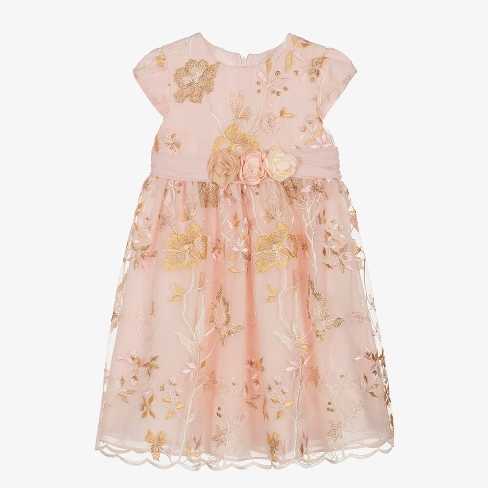 Patachou - Girls Pink Embroidered Floral Dress | Childrensalon