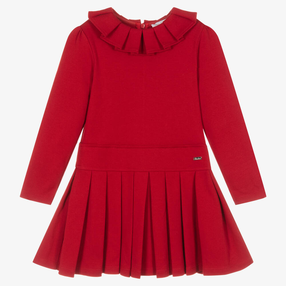 Patachou - Girls Red Cotton Pleated Dress | Childrensalon Outlet