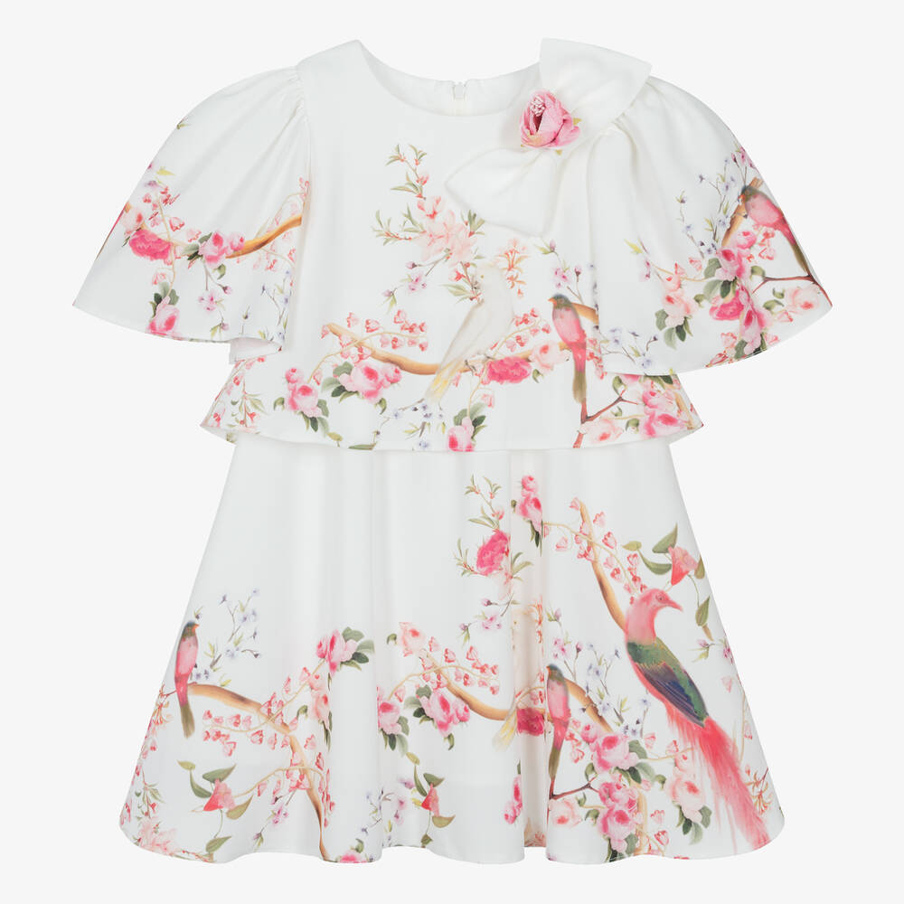 Patachou - Girls White Floral Crêpe Dress | Childrensalon