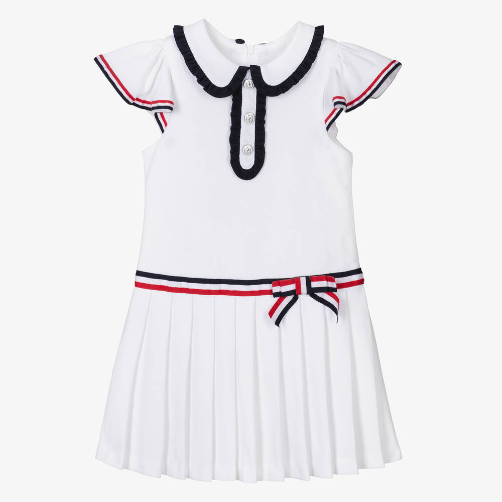 Patachou - Girls White Pleated Cotton Dress | Childrensalon