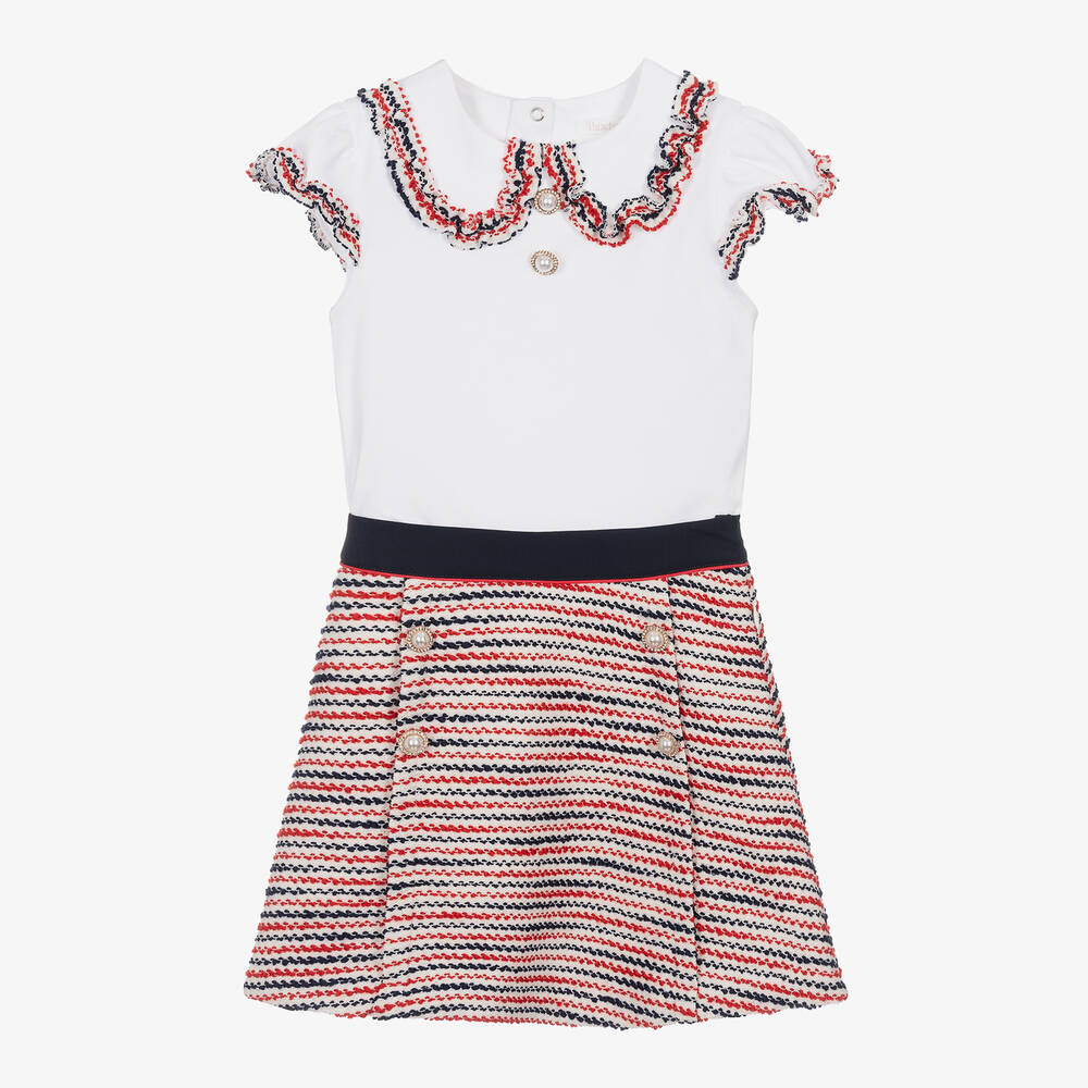 Patachou - Girls White & Red Skirt Set | Childrensalon