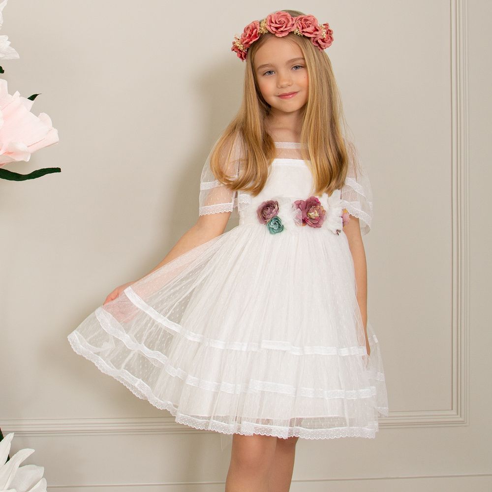 Patachou - Girls White Tulle Dress | Childrensalon Outlet
