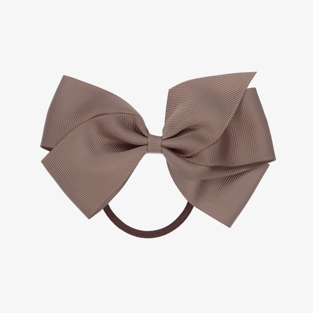 Peach Ribbons - Brown Bow Hair Elastic (12cm) | Childrensalon