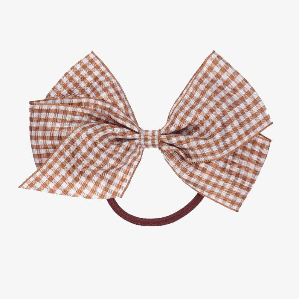 Peach Ribbons - Brauner Vichykaro-Haargummi (12 cm) | Childrensalon