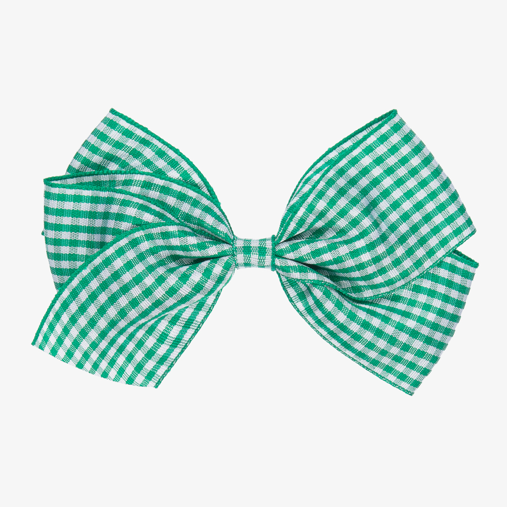 Peach Ribbons - Barrette nœud vert vichy (12 cm) | Childrensalon