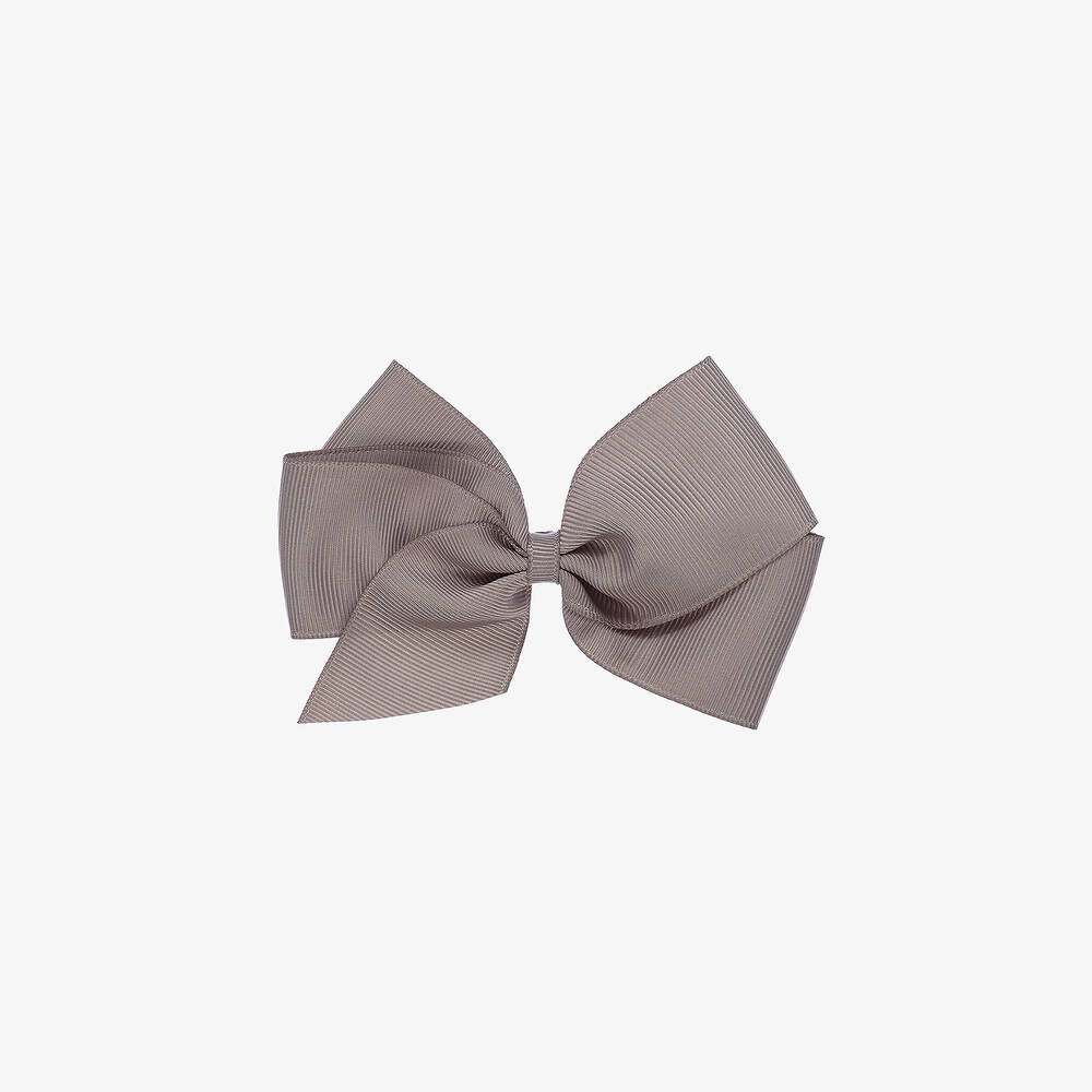 Peach Ribbons - Grey Bow Hair Clip (12cm) | Childrensalon