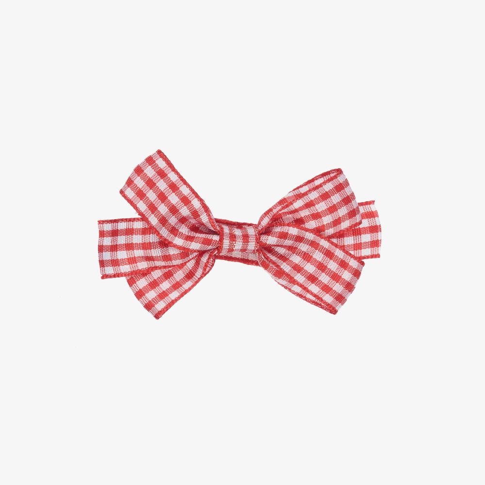 Peach Ribbons - Barrette nœud rouge vichy (7 cm) | Childrensalon