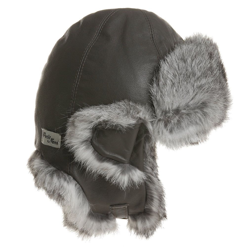 Petit Nord - Grey Leather & Fur Aviator Hat | Childrensalon Outlet