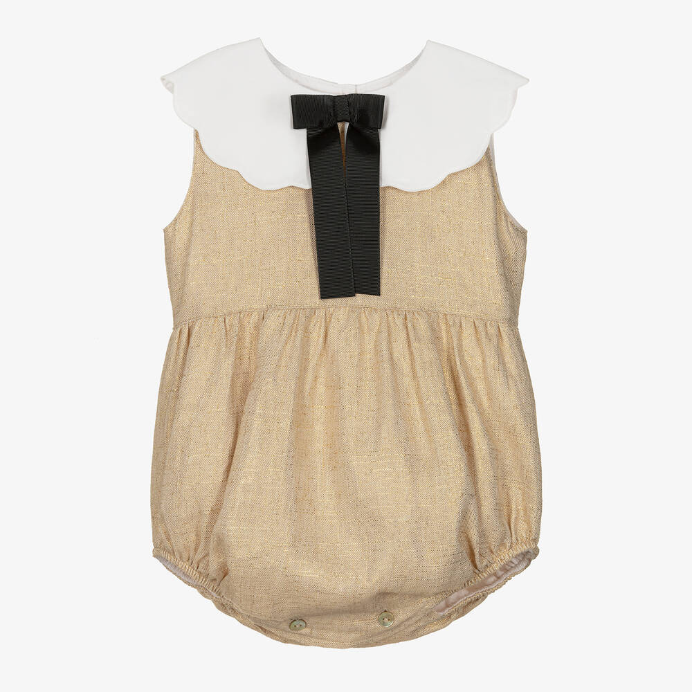 Phi Clothing - Baby Girls Gold Cotton & Linen Shortie | Childrensalon