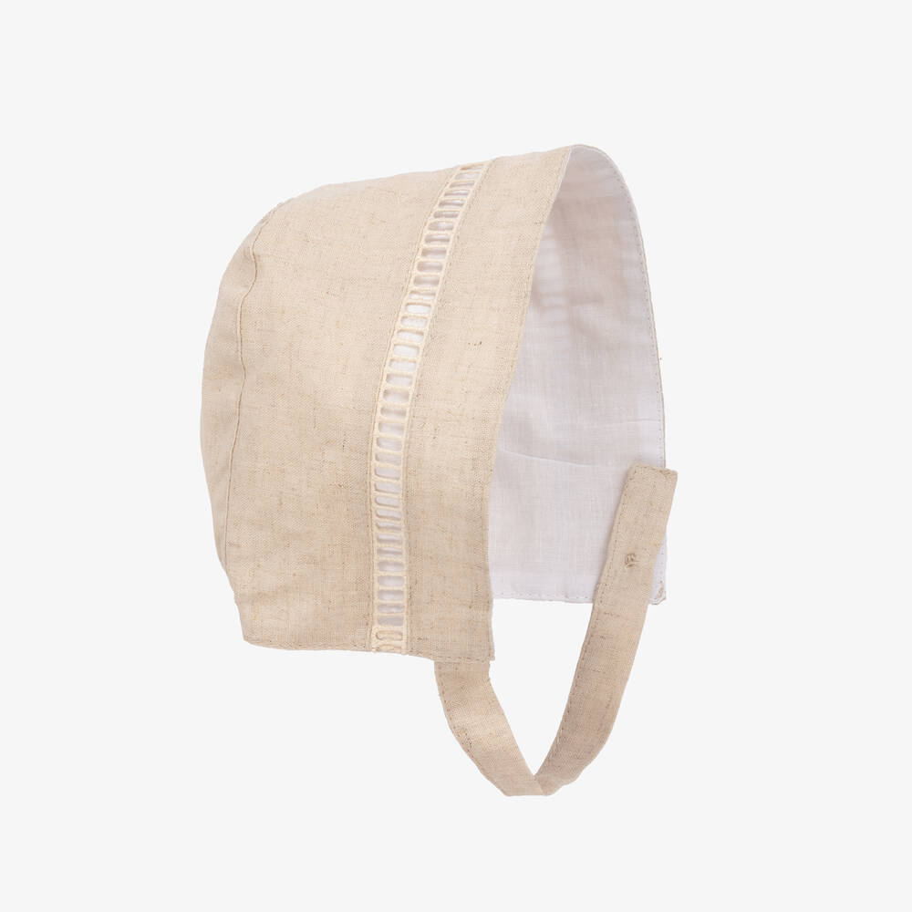 Phi Clothing - Girls Beige Linen & Cotton Bonnet | Childrensalon