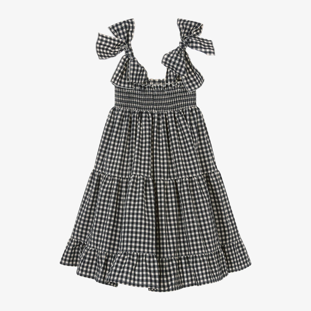 Phi Clothing - Robe vichy noire en coton fille | Childrensalon