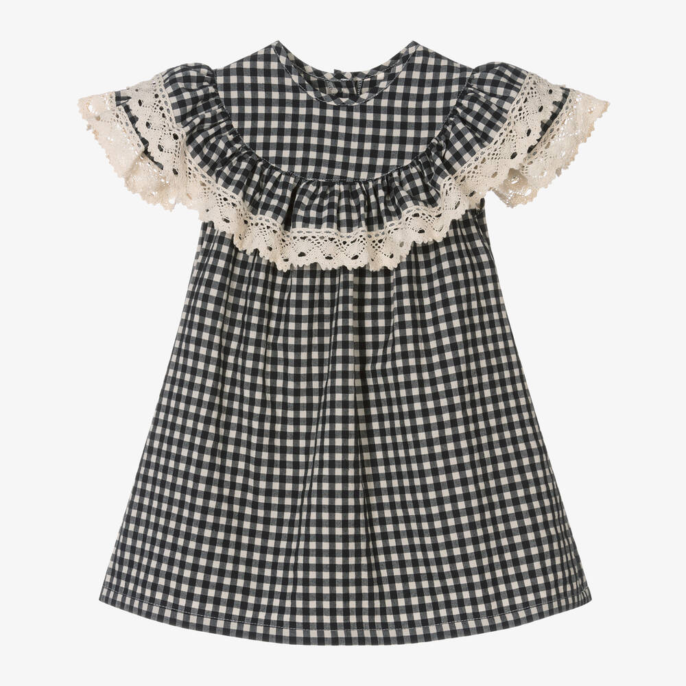 Phi Clothing - Robe noire en coton à dentelle fille | Childrensalon