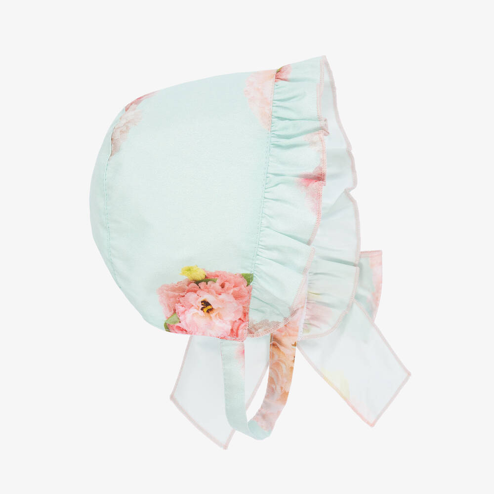 Phi Clothing - Girls Blue Floral Cotton Bonnet | Childrensalon