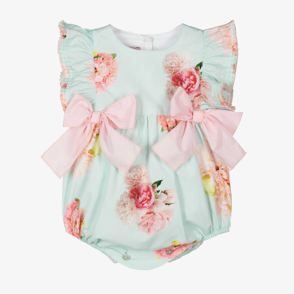 Phi Clothing - Barboteuse bleue en coton à fleurs | Childrensalon