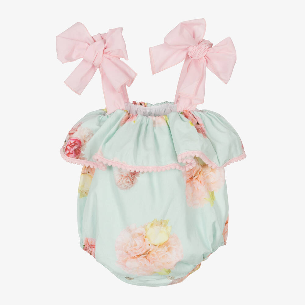 Phi Clothing - Barboteuse bleue en coton à fleurs | Childrensalon