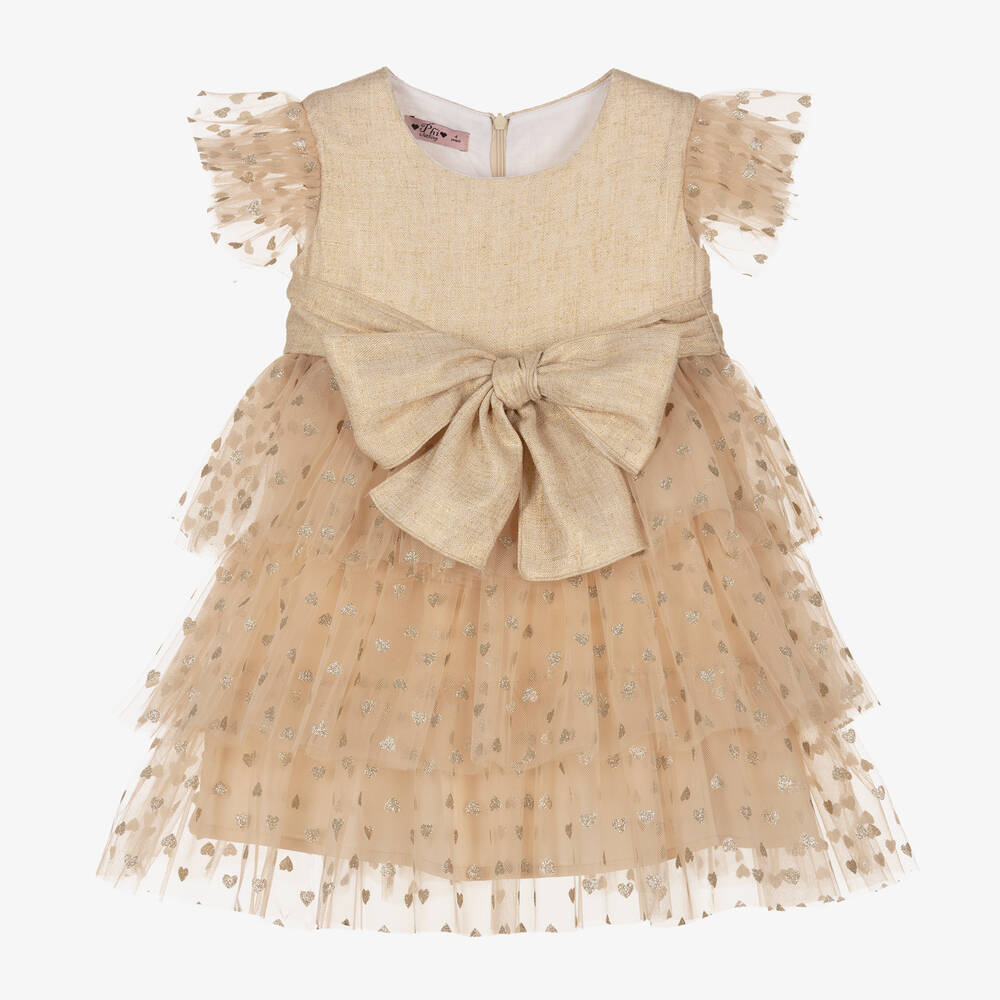 Phi Clothing - Robe en tulle à cœurs dorés fille | Childrensalon