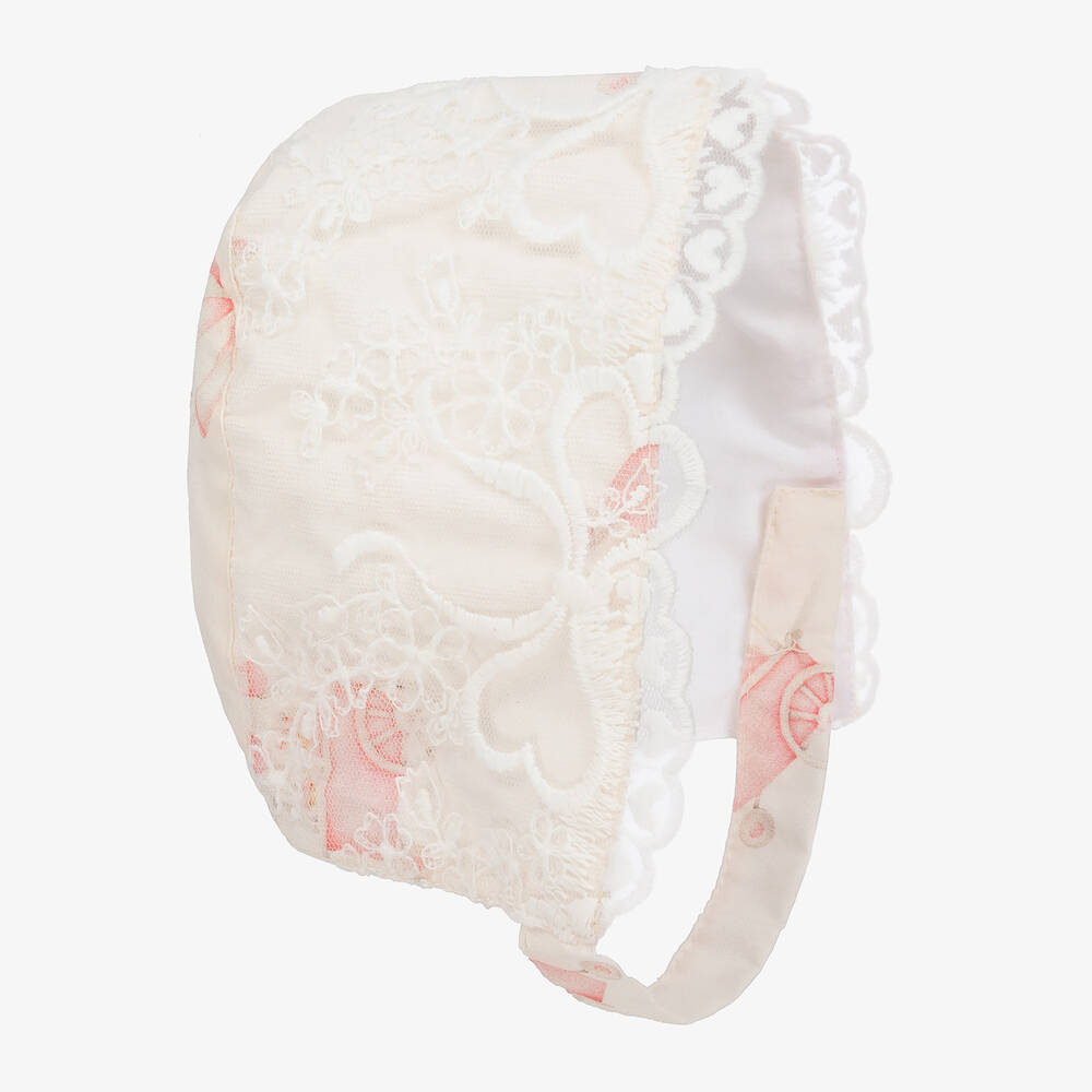 Phi Clothing - Girls Ivory Embroidered Cotton Bonnet | Childrensalon