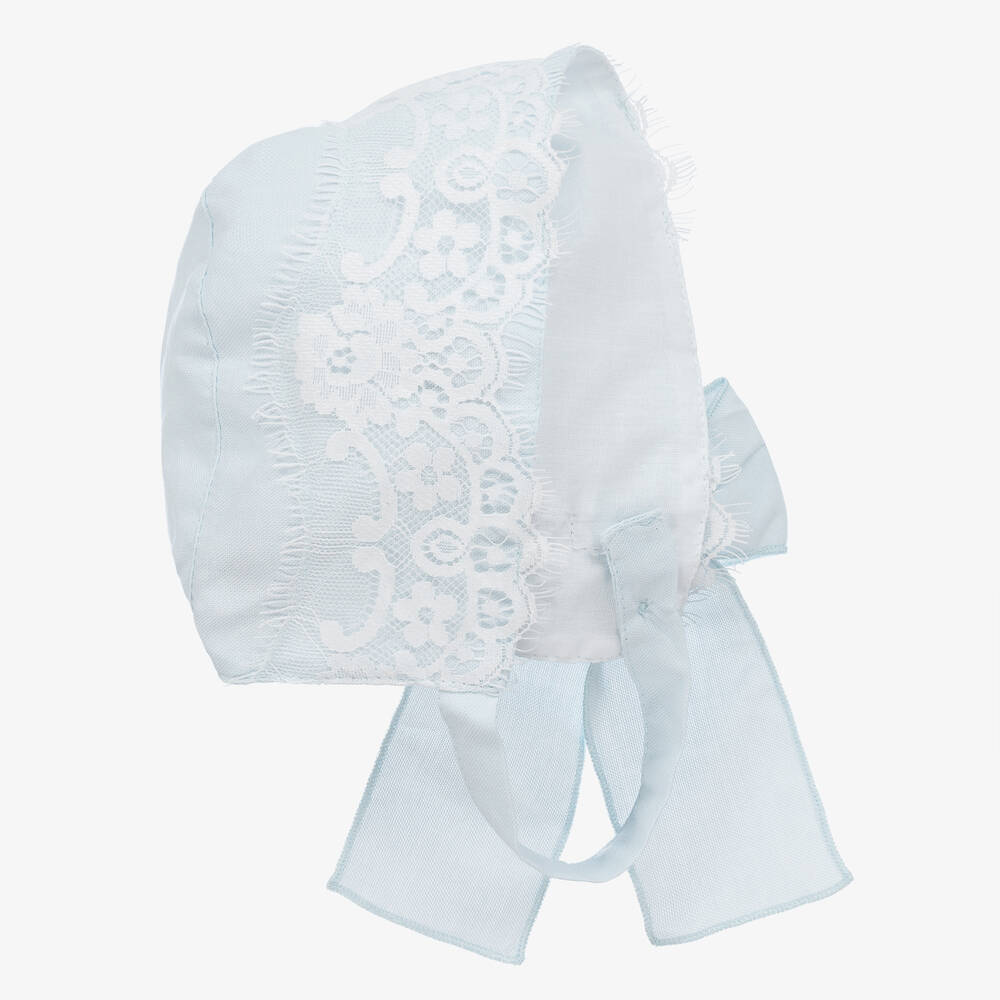 Phi Clothing - Girls Light Blue Cotton & Lace Bonnet | Childrensalon