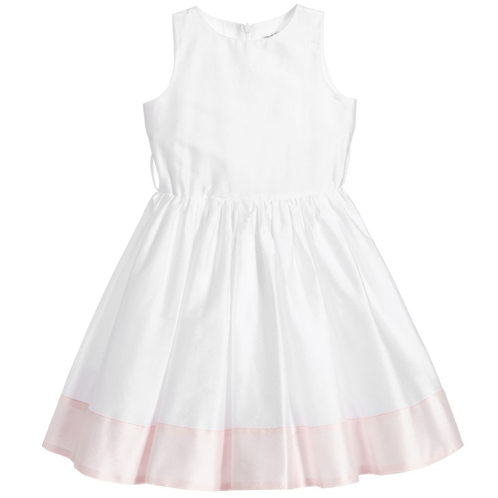 Piccola Ludo - White & Pink Satin Dress | Childrensalon Outlet