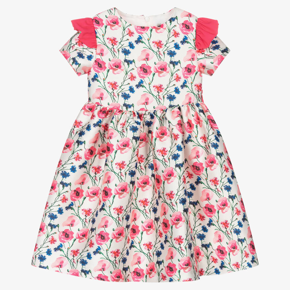 Piccola Speranza - Girls Pink & Blue Floral Satin Dress | Childrensalon ...