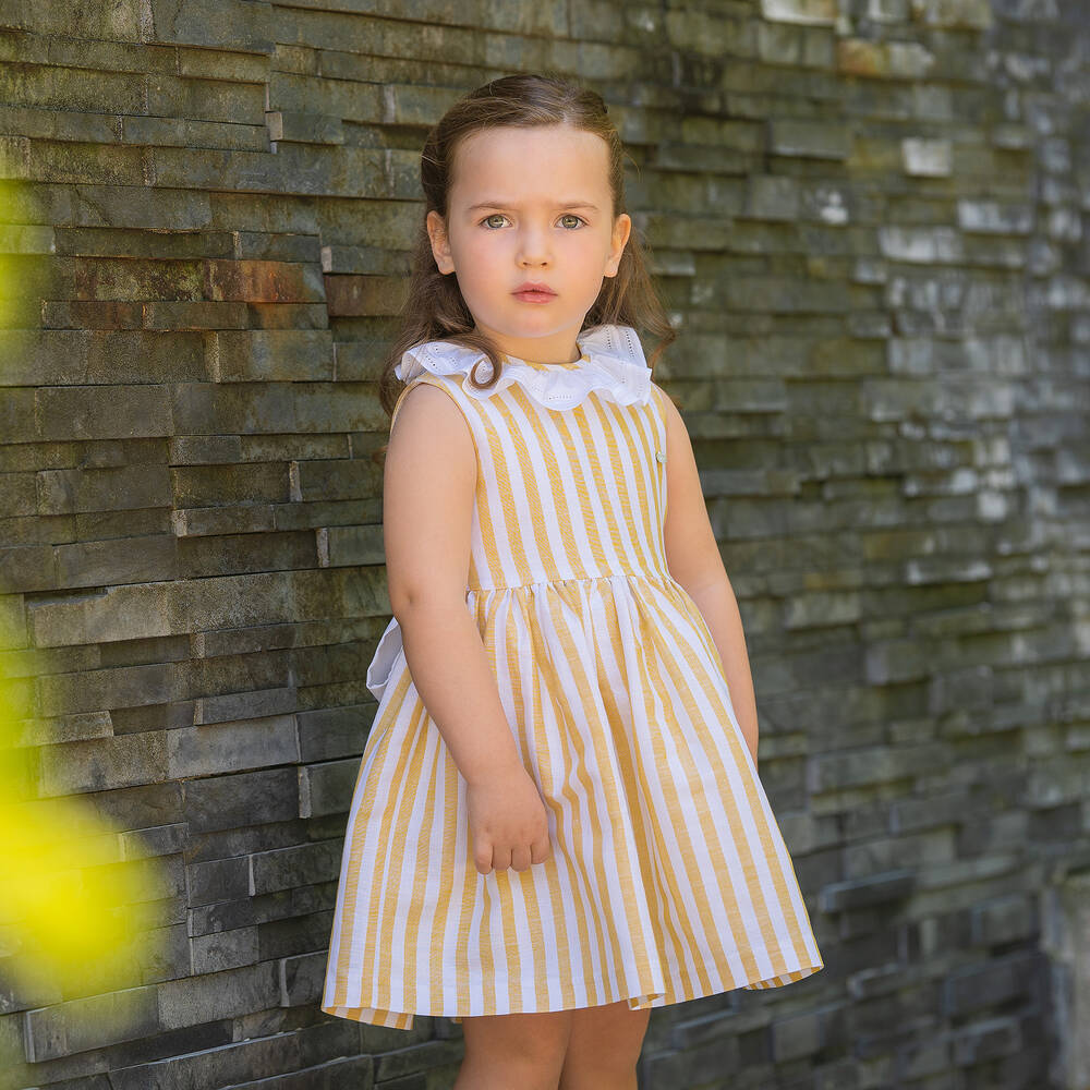 Piccola Speranza Girls Stripe Linen & Dress Girls Toddler 24 Month Yellow Cotton by Childrensalon
