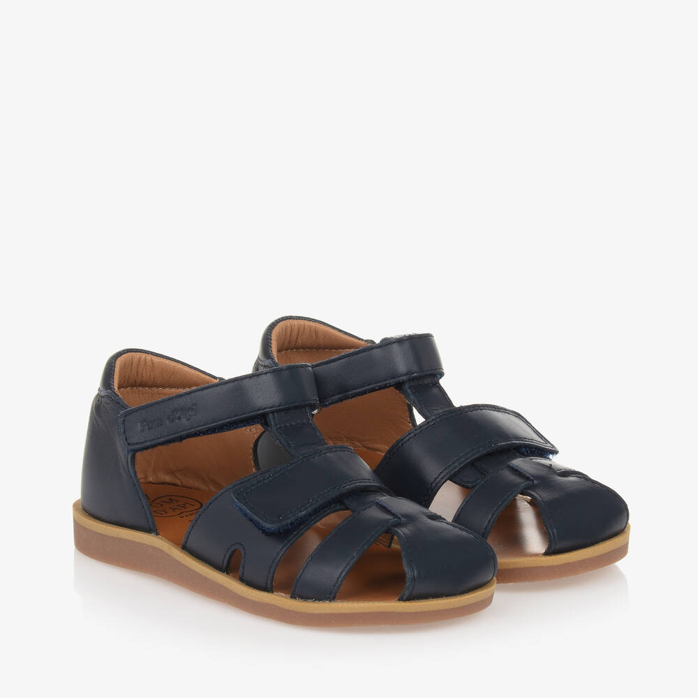 Pom d'Api - Boys Blue Leather Velcro Sandals | Childrensalon