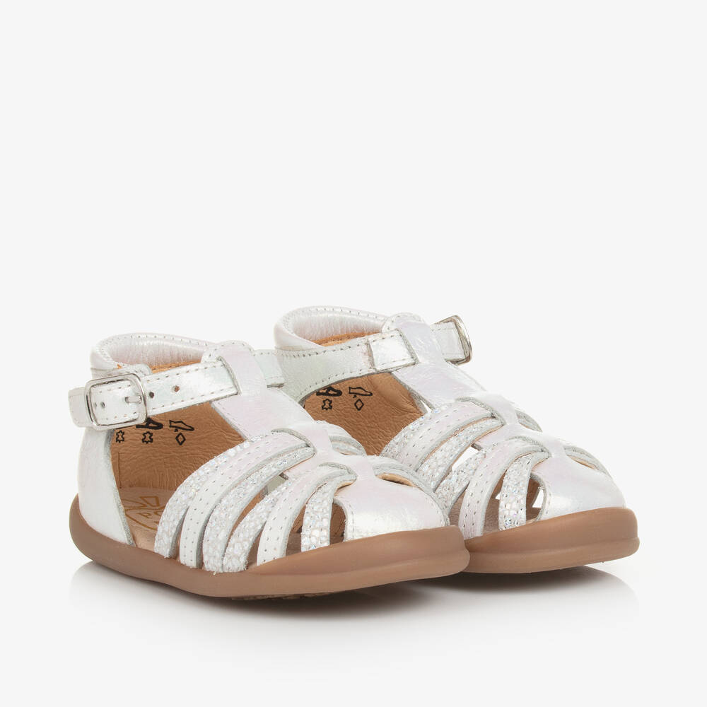 Pom d'Api - Girls Silver Leather Sandals | Childrensalon