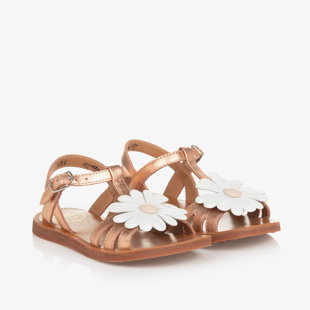 Pom d'Api - Girlsl Gold Leather Daisy Sandals | Childrensalon