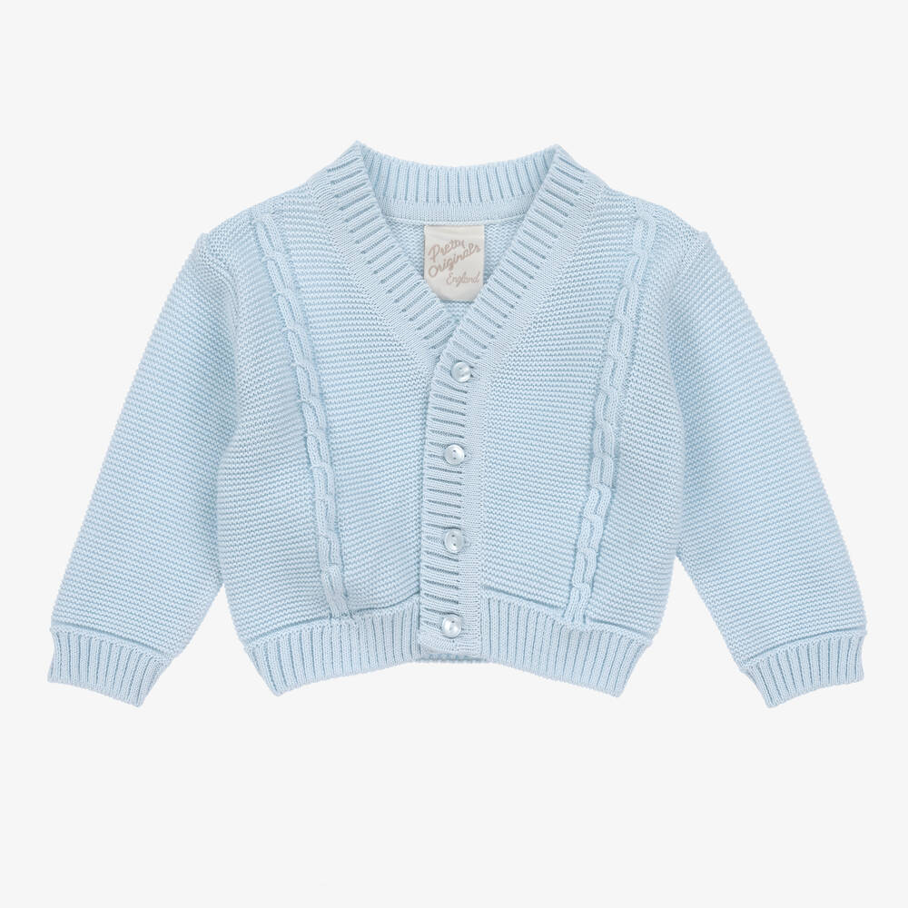 Pretty Originals - Boys Blue Cotton Knit Cardigan | Childrensalon