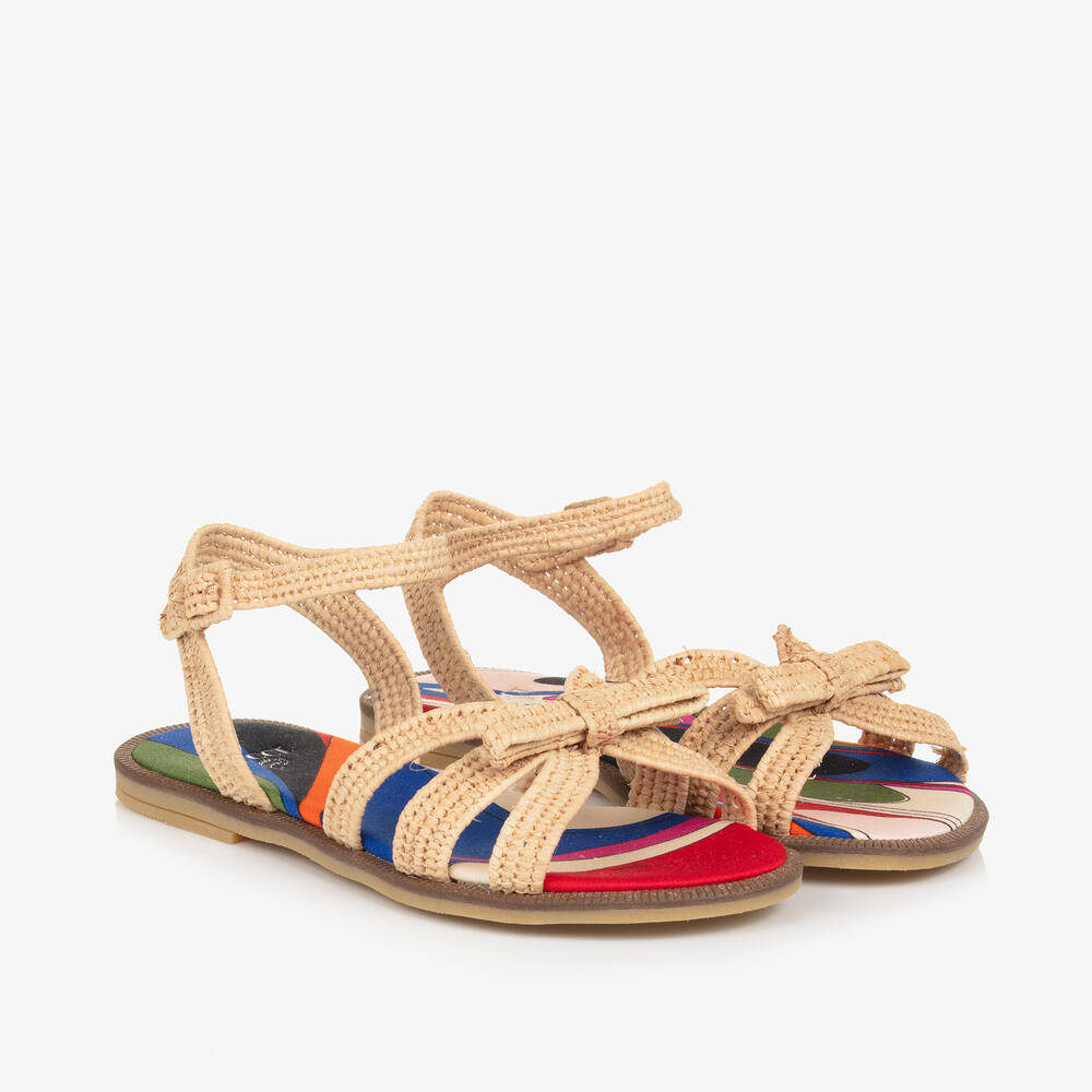 PUCCI - Girls Beige Straw Iride Sandals | Childrensalon