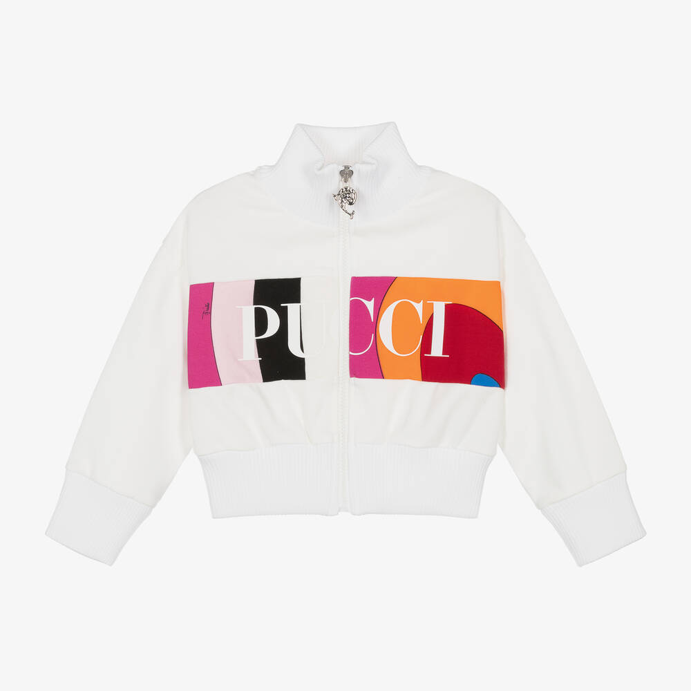 PUCCI - Girls Ivory Onde Zip-Up Track Top | Childrensalon