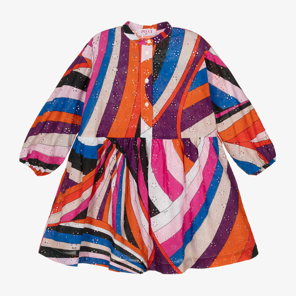 PUCCI - Girls Pink Broderie Anglaise Iride Dress | Childrensalon