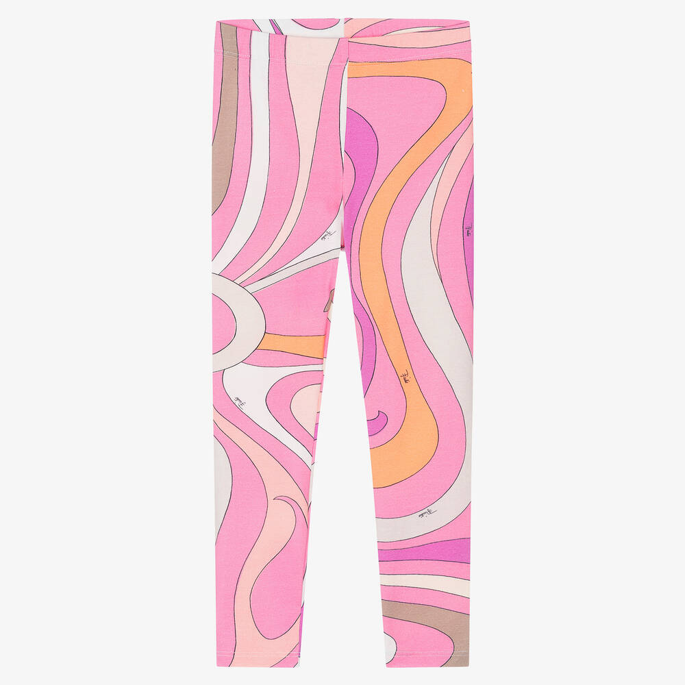 PUCCI - Girls Pink Cotton Marmo Leggings | Childrensalon