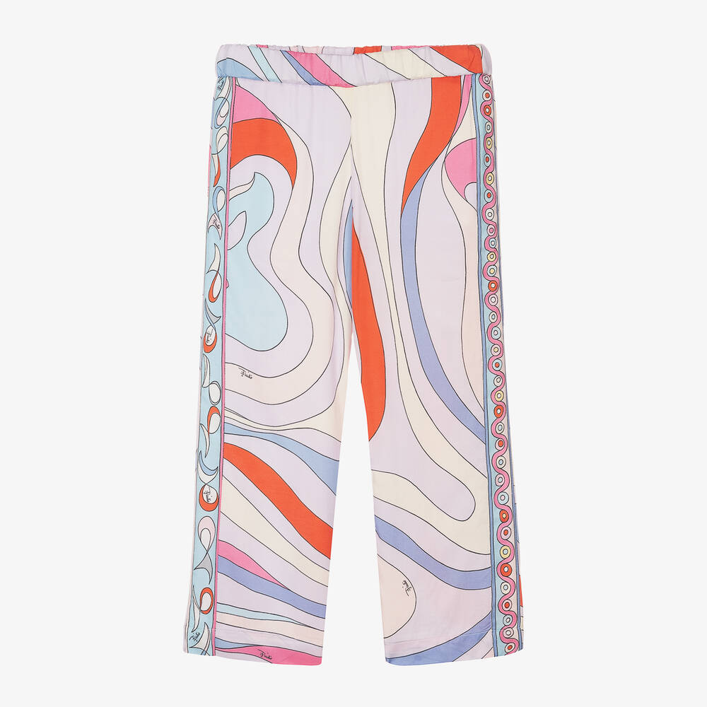 PUCCI - Girls Pink Iride Print Wide-Leg Trousers | Childrensalon