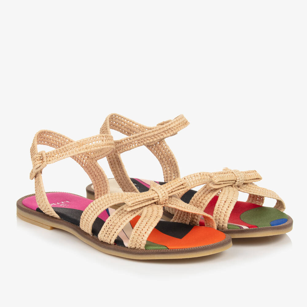 PUCCI - Teen Girls Beige Straw Iride Sandals | Childrensalon