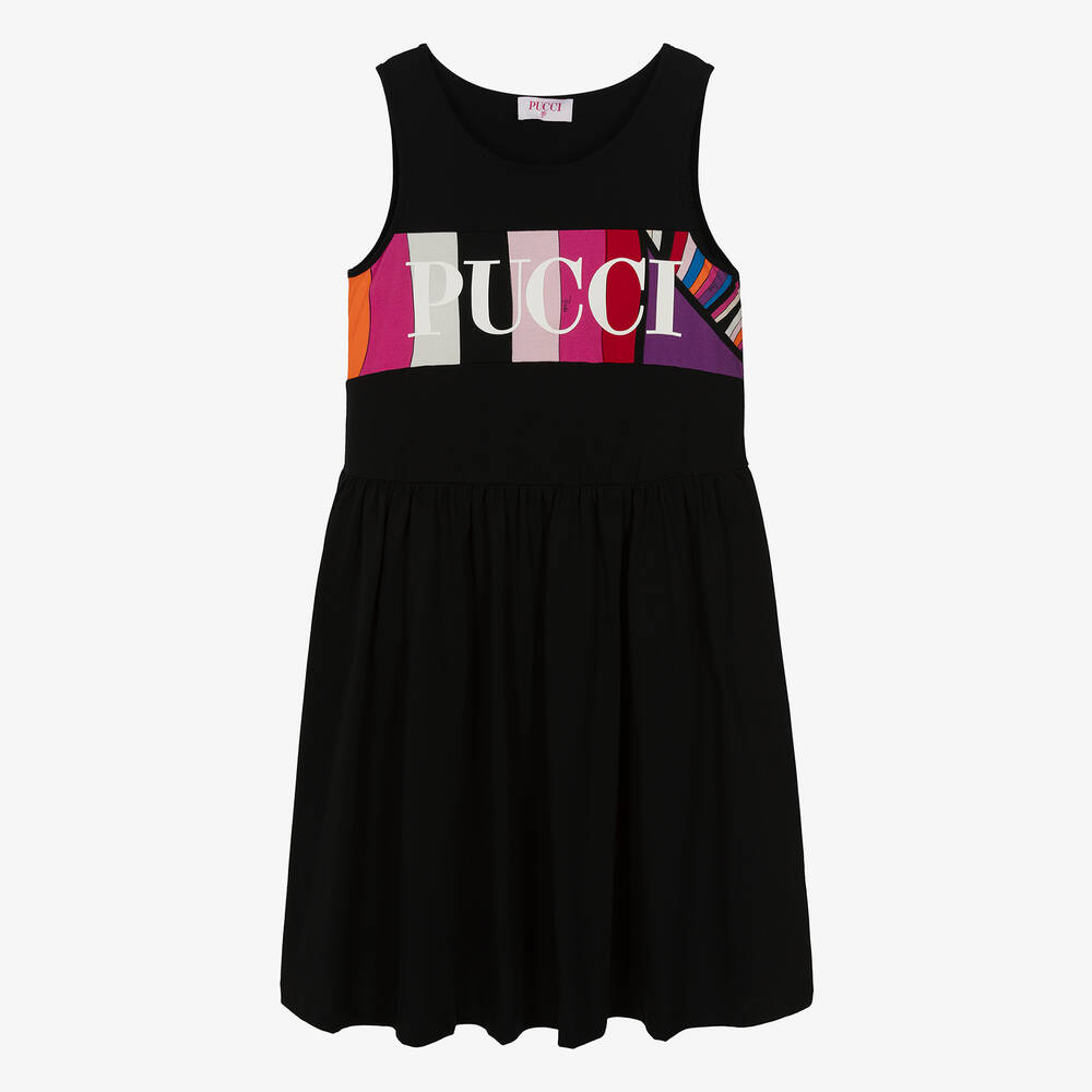 PUCCI - Robe sans manches noire en coton ado | Childrensalon