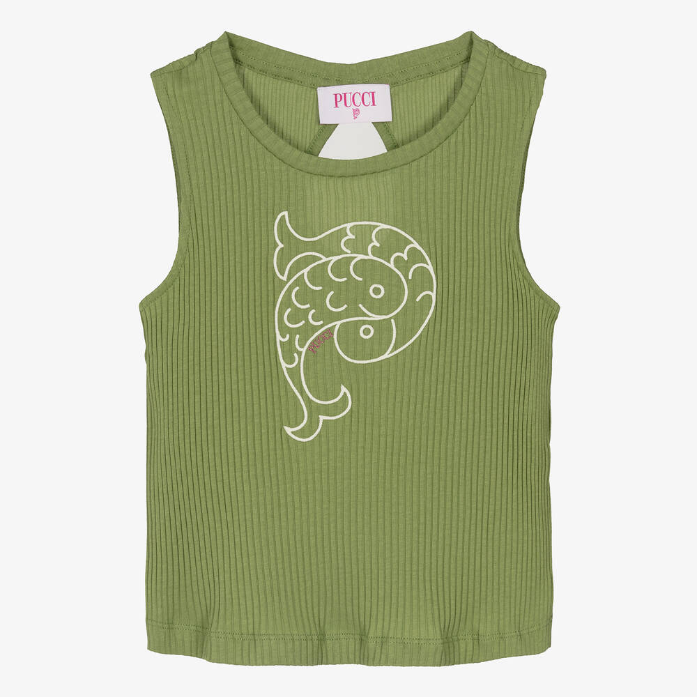 PUCCI - Teen Girls Green Fish Logo Top | Childrensalon