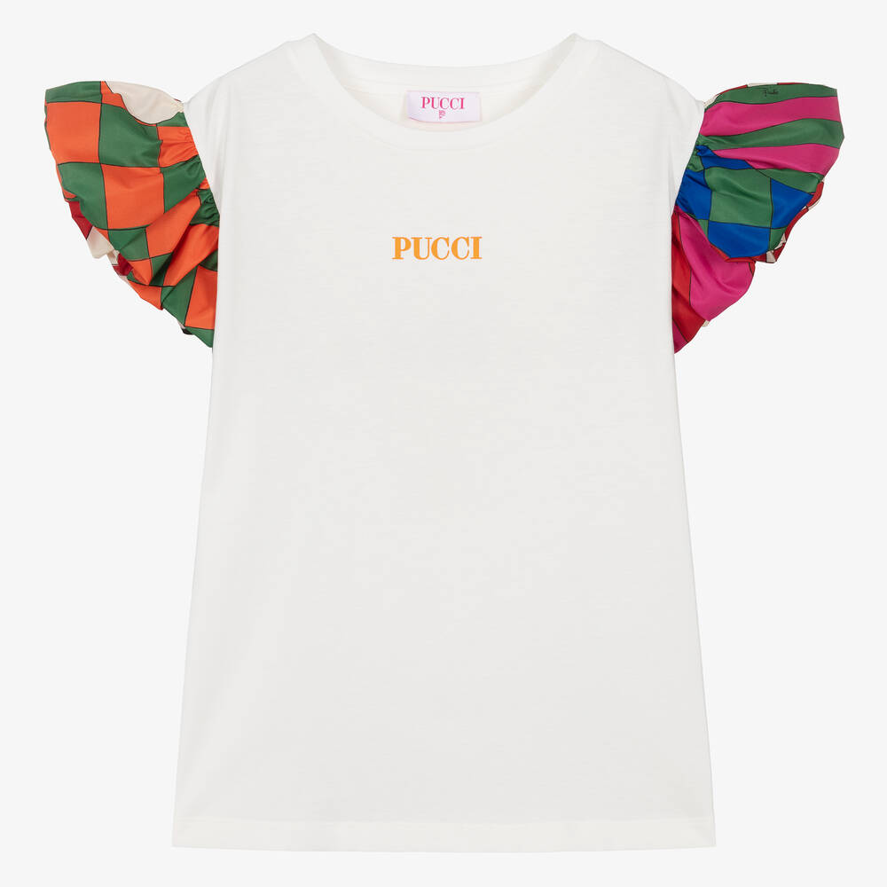 PUCCI - Teen Girls Ivory Cotton Giardino T-Shirt | Childrensalon