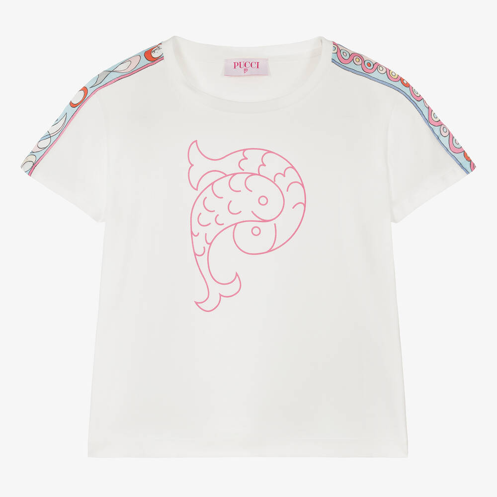 PUCCI - Teen Girls Ivory Cotton Onde T-Shirt | Childrensalon