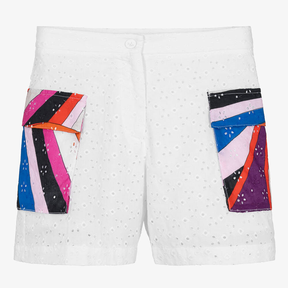 PUCCI - Teen Girls White Cotton Iride Shorts | Childrensalon