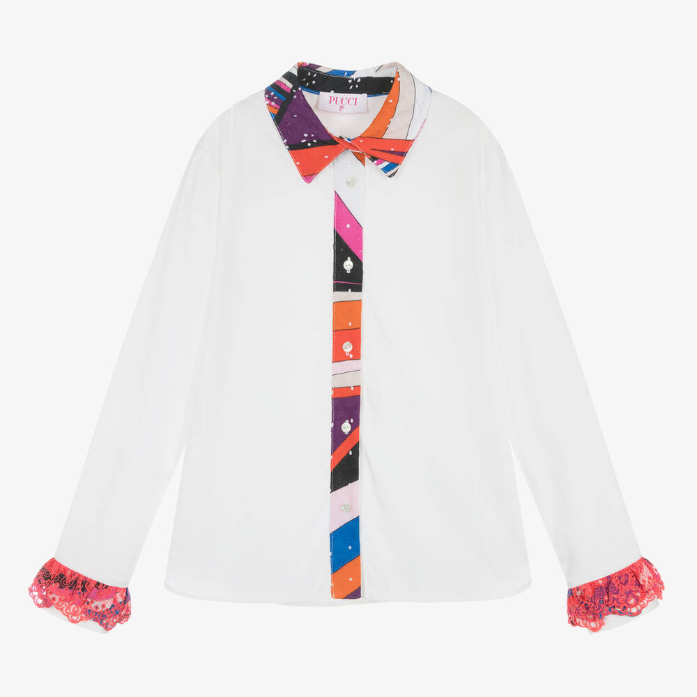 PUCCI - Teen Girls White Cotton Onde Blouse | Childrensalon