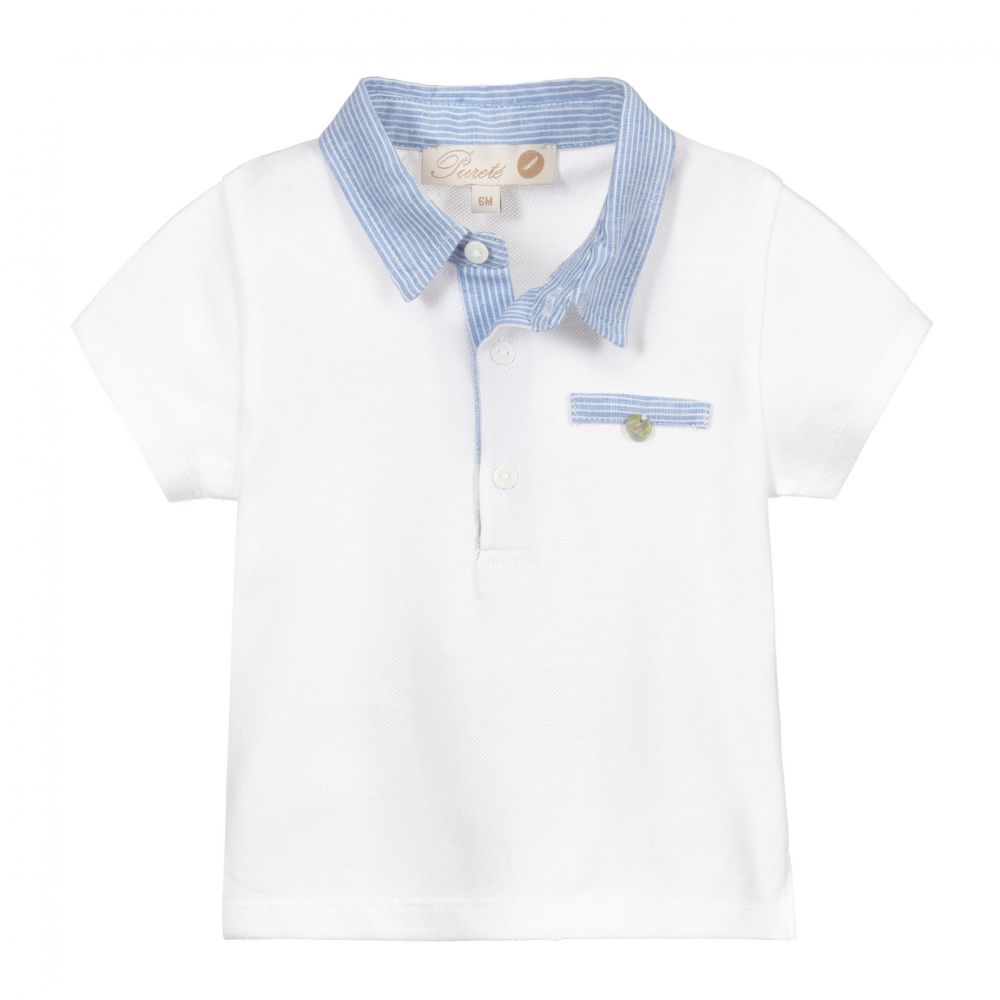 Purete Du Bebe Baby Boys White Polo Shirt Childrensalon Outlet